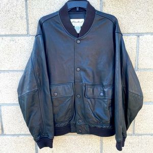 Eddie Bauer, Black Genuine Leather Button Up, Mens Jacket